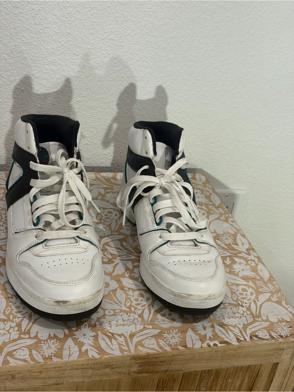 White High-Top Sneakers with Teal Accents